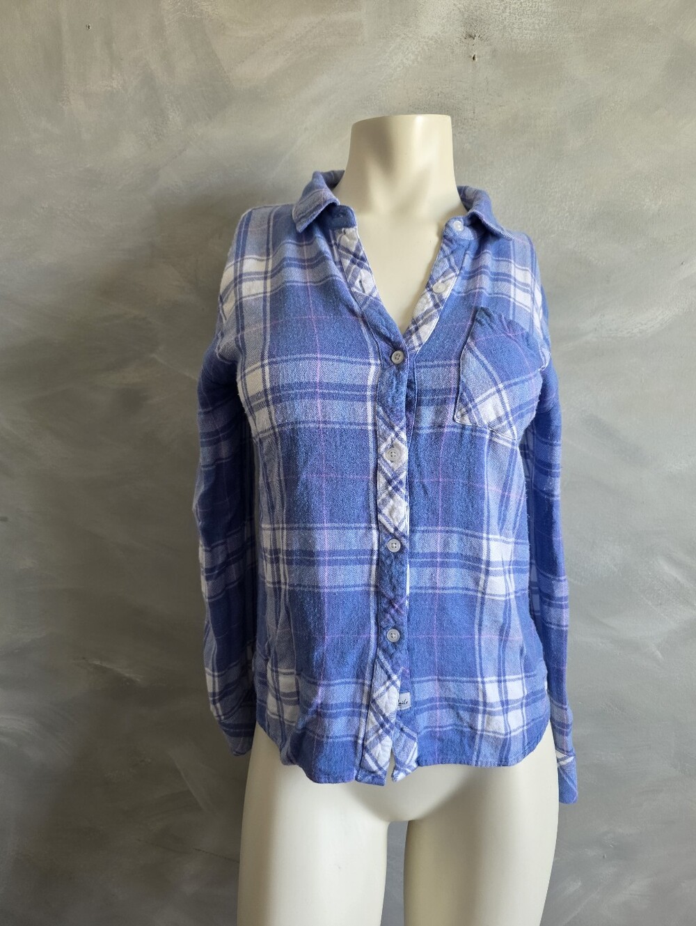 RAILS Hunter Plaid Button-up Shirt Sky White Candy Blue Rayon Sz XS